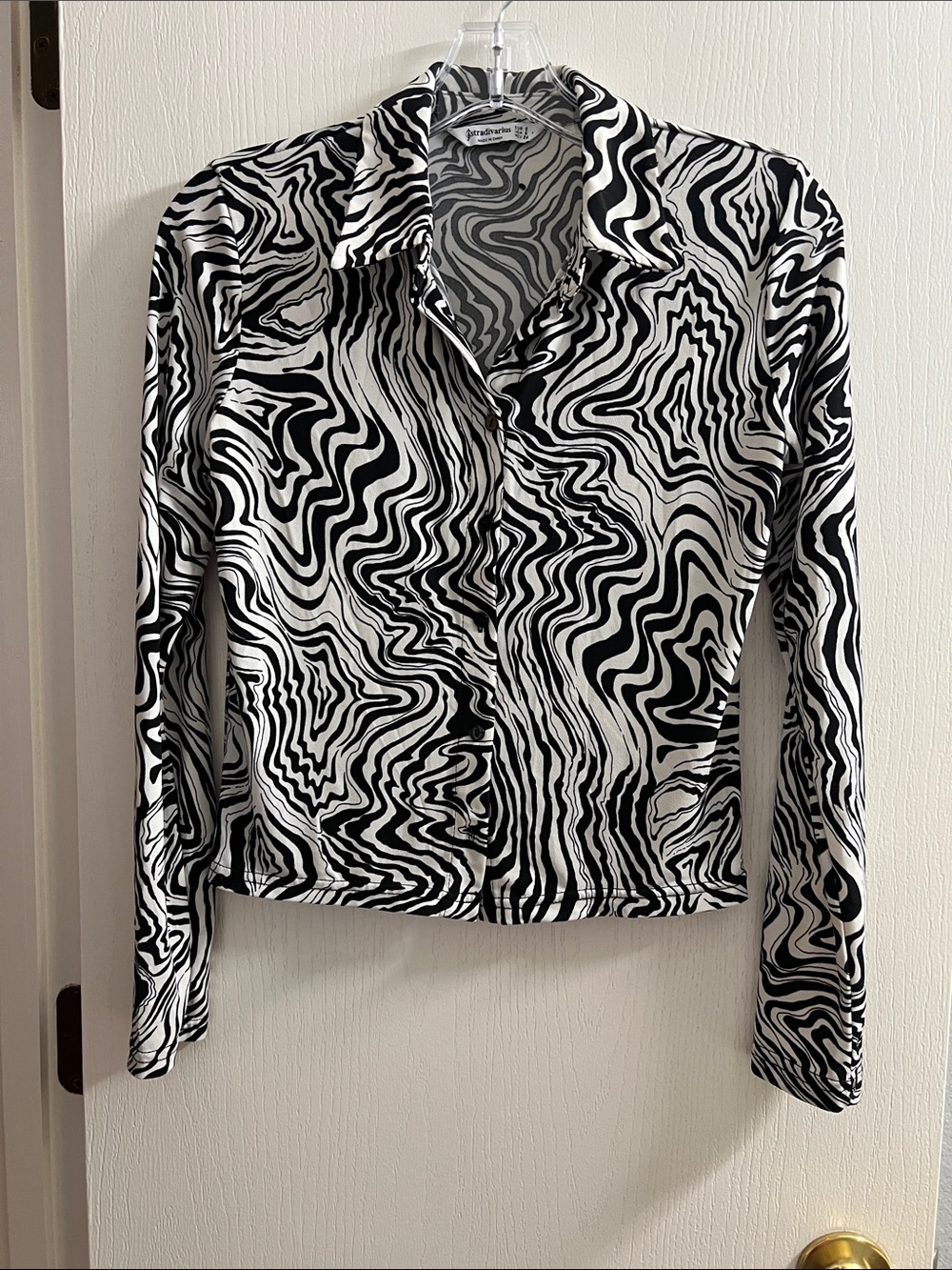 stradivarius Black & White Swirl Print Button-Down Shirt